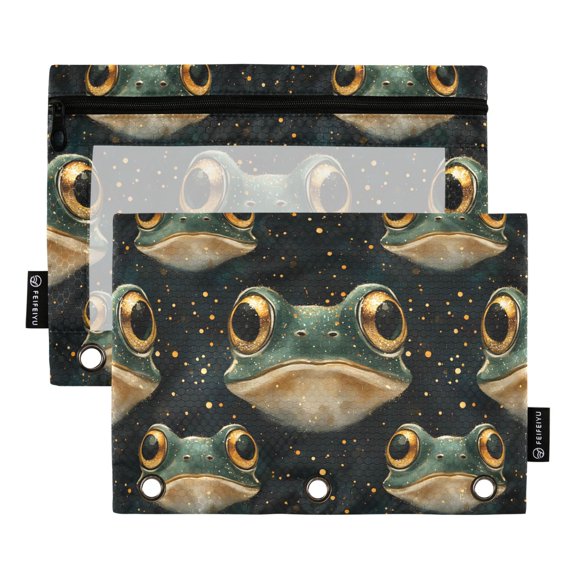 ALAZA 2 Pack Pencil Pouch Frogs Pencil Case for 3 Ring Binder Clear Window Pencil Bag Organizers