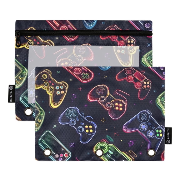 ALAZA 2 Pack Pencil Pouch Game Controller Pencil Case for 3 Ring Binder Clear Window Pencil Bag Organizers