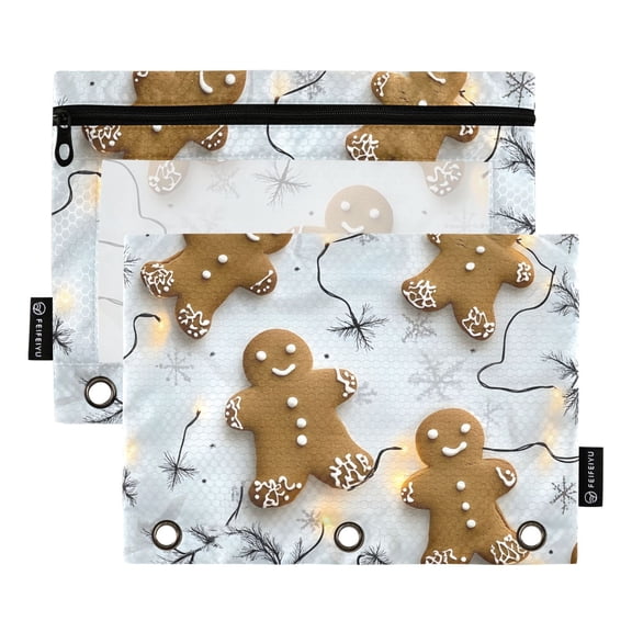 ALAZA 2 Pack Pencil Pouch Gingerbread Christmas Pencil Case for 3 Ring Binder Clear Window Pencil Bag Organizers