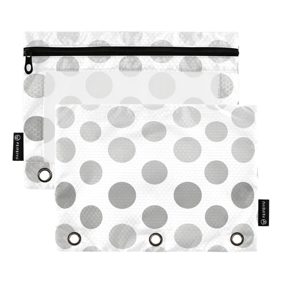 ALAZA 2 Pack Pencil Pouch Gray Polka Dots Pencil Case for 3 Ring Binder Clear Window Pencil Bag Organizers