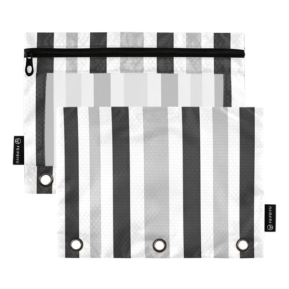 ALAZA 2 Pack Pencil Pouch Gray Stripes Pencil Case for 3 Ring Binder Clear Window Pencil Bag Organizers