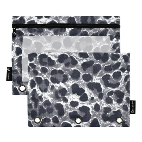 ALAZA 2 Pack Pencil Pouch Grey Leopard Print Pencil Case for 3 Ring Binder Clear Window Pencil Bag Organizers
