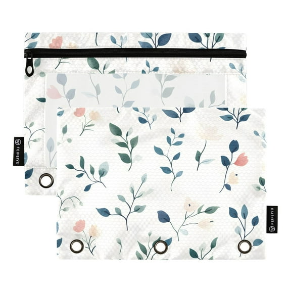 ALAZA 2 Pack Pencil Pouch Leaf Pattern Pencil Case for 3 Ring Binder Clear Window Pencil Bag Organizers