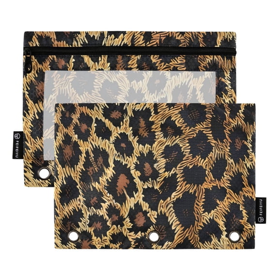 ALAZA 2 Pack Pencil Pouch Leopard Pattern Pencil Case for 3 Ring Binder Clear Window Pencil Bag Organizers