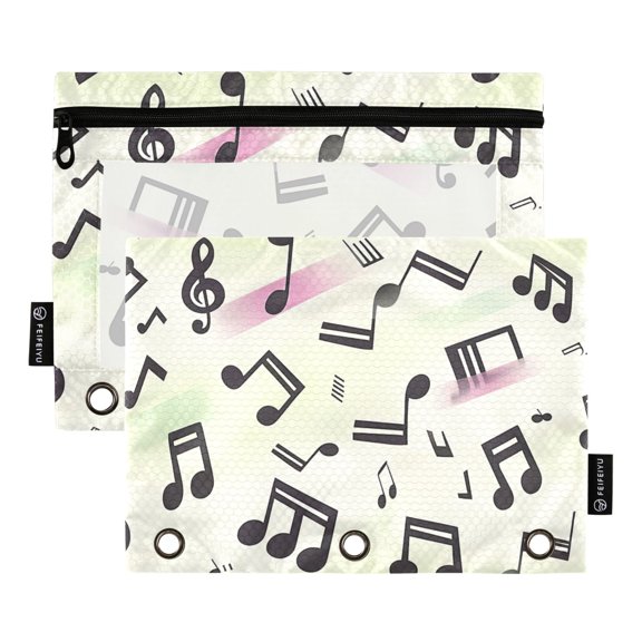 ALAZA 2 Pack Pencil Pouch Musical Notes with Rainbow Pencil Case for 3 Ring Binder Clear Window Pencil Bag Organizers
