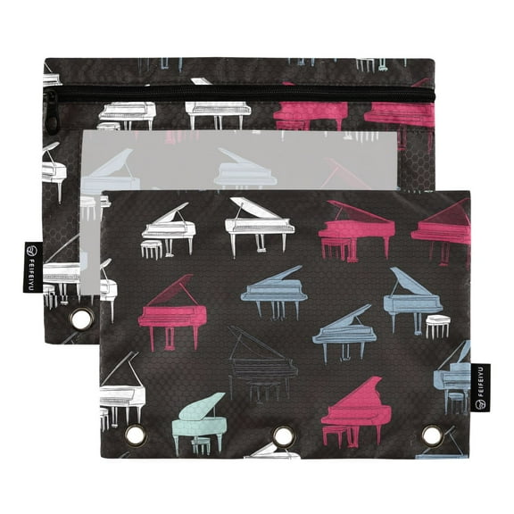 ALAZA 2 Pack Pencil Pouch Piano Style Pencil Case for 3 Ring Binder Clear Window Pencil Bag Organizers