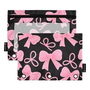 ALAZA 2 Pack Pencil Pouch Pink Bows Pencil Case for 3 Ring Binder Clear Window Pencil Bag Organizers