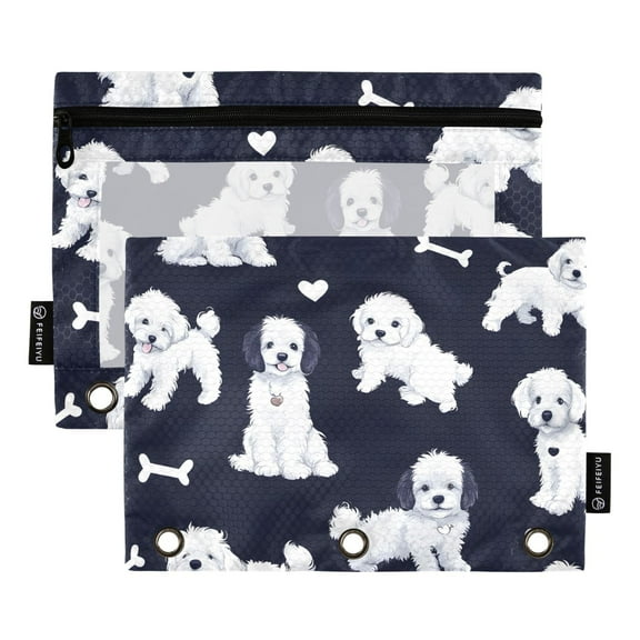 ALAZA 2 Pack Pencil Pouch Puppy Bones Pencil Case for 3 Ring Binder Clear Window Pencil Bag Organizers