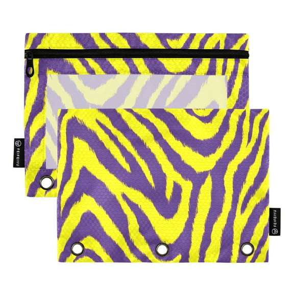 ALAZA 2 Pack Pencil Pouch Purple Zebra Pattern Pencil Case for 3 Ring Binder Clear Window Pencil Bag Organizers