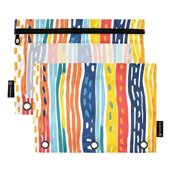ALAZA 2 Pack Pencil Pouch Rainbow Geometric Stripes Hand Drawn Pencil Case for 3 Ring Binder Clear Window Pencil Bag Organizers