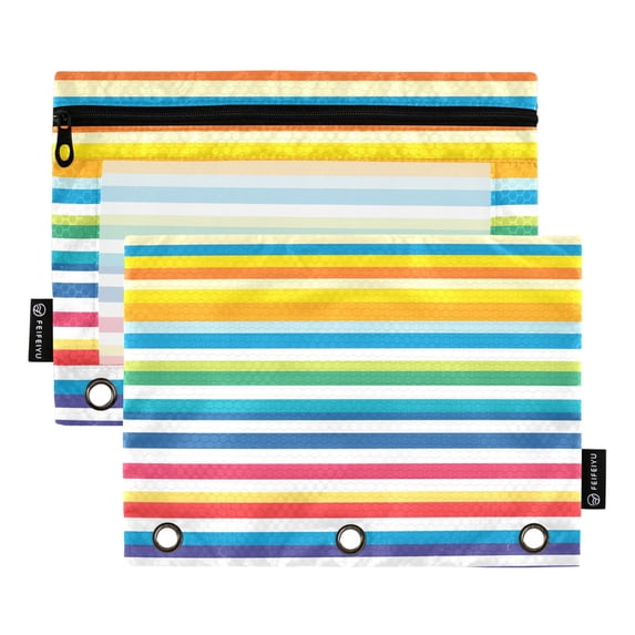 ALAZA 2 Pack Pencil Pouch Rainbow Stripes Pencil Case for 3 Ring Binder Clear Window Pencil Bag Organizers