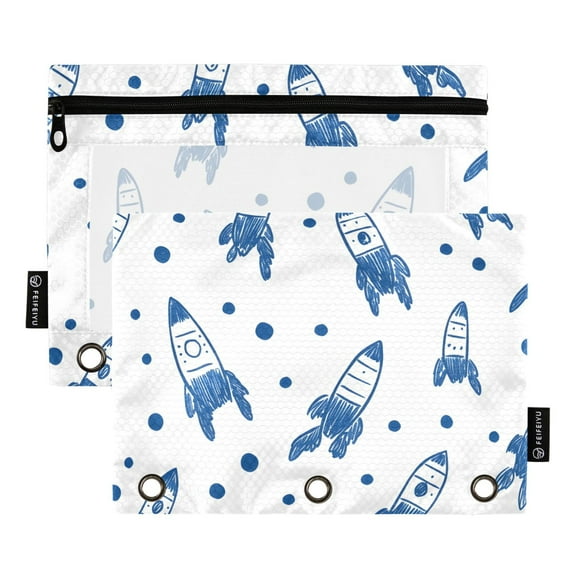 ALAZA 2 Pack Pencil Pouch Rockets Pencil Case for 3 Ring Binder Clear Window Pencil Bag Organizers
