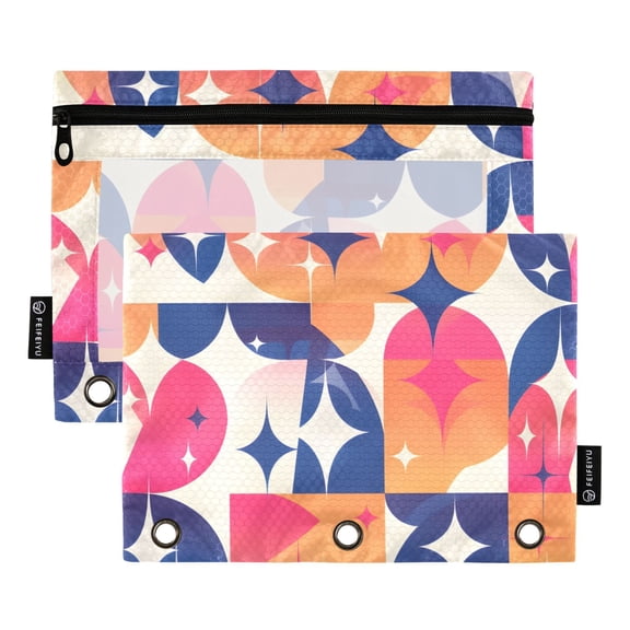 ALAZA 2 Pack Pencil Pouch Shiny Geometric Print Pencil Case for 3 Ring Binder Clear Window Pencil Bag Organizers