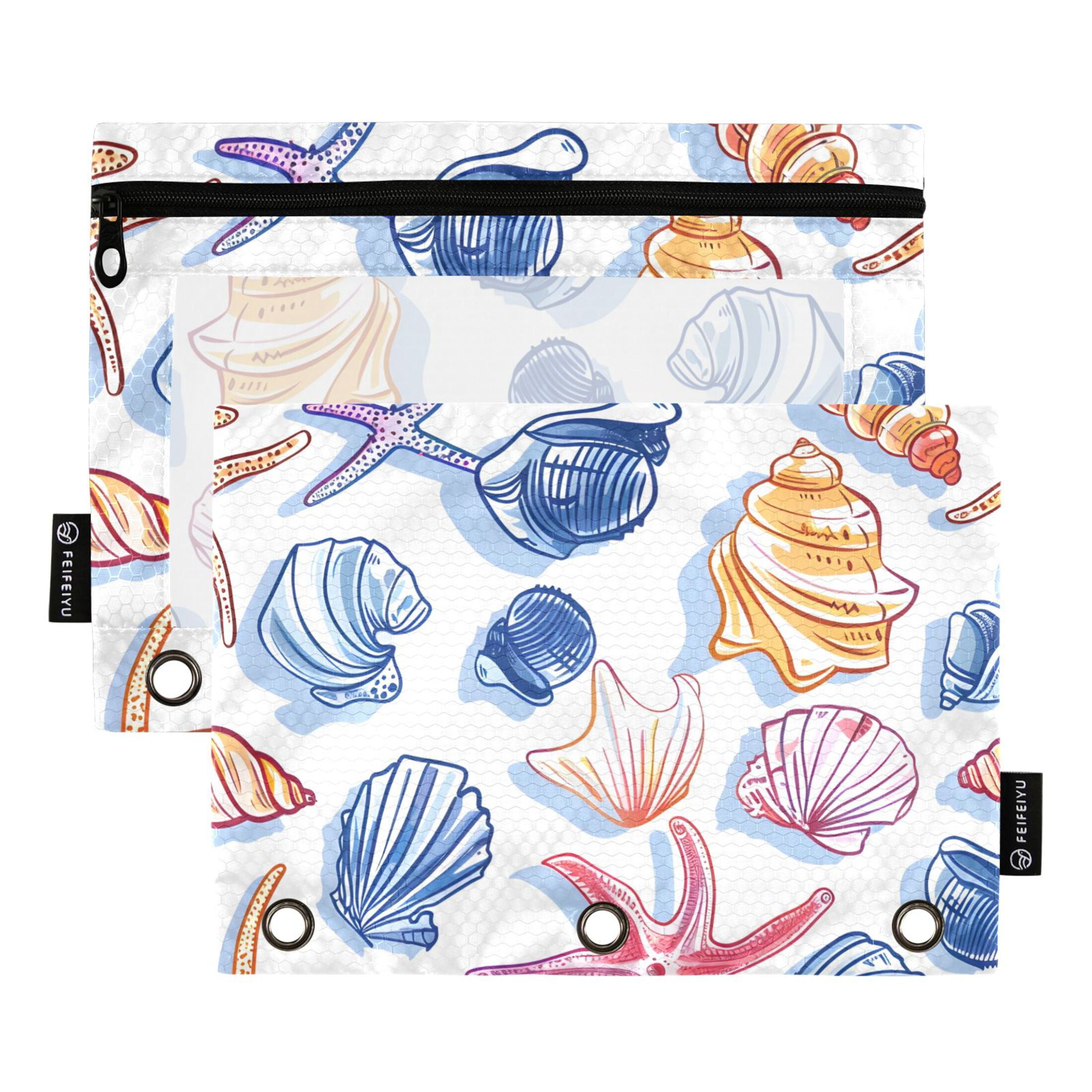 ALAZA 2 Pack Pencil Pouch Starfish Shells Conch Pencil Case for 3 Ring ...