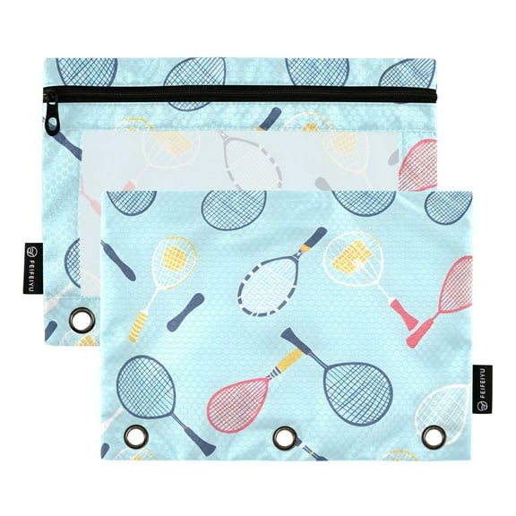 ALAZA 2 Pack Pencil Pouch Tennis Racket Pencil Case for 3 Ring Binder Clear Window Pencil Bag Organizers