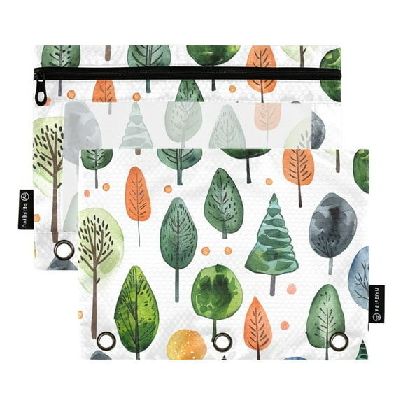 ALAZA 2 Pack Pencil Pouch Trees Christmas Pencil Case for 3 Ring Binder Clear Window Pencil Bag Organizers