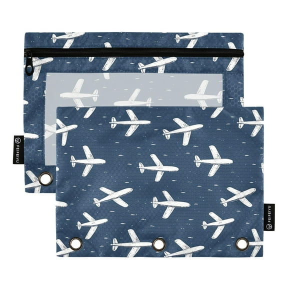 ALAZA 2 Pack Pencil Pouch Vintage Airplane Pencil Case for 3 Ring Binder Clear Window Pencil Bag Organizers
