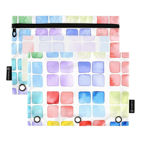 ALAZA 2 Pack Pencil Pouch Watercolor Rainbow Squares Pencil Case for 3 Ring Binder Clear Window Pencil Bag Organizers