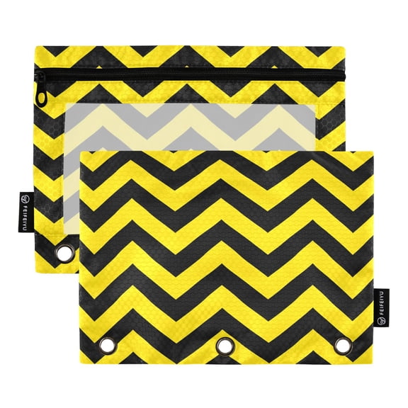 ALAZA 2 Pack Pencil Pouch Yellow Lines Pencil Case for 3 Ring Binder Clear Window Pencil Bag Organizers