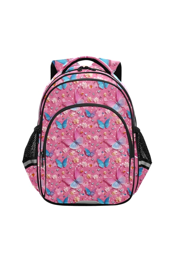 3d Butterflies Pink School Backpack Elementary Bag Bookbag Travel Rucksack