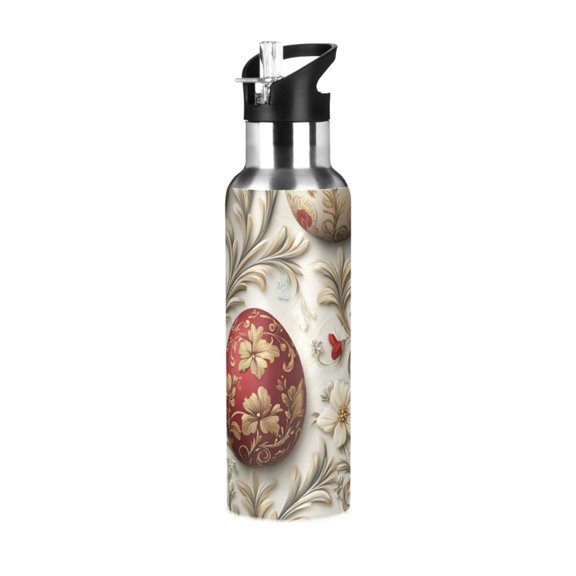 ALAZA 3d Egg Pattern Water Bottle Insulated Flask Stainless Steel Straw Lid 20 oz