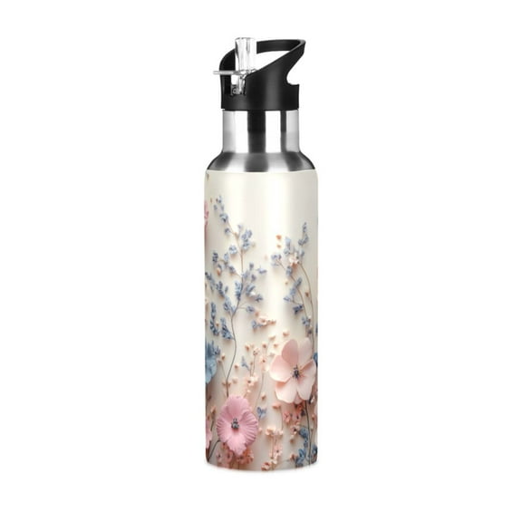 ALAZA 3d Flower Paint Water Bottle Insulated Flask Stainless Steel Straw Lid 20 oz