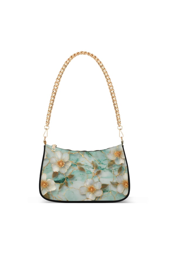 3d Flower on Marble Women's Chain Shoulder Bag Hobo Handbag Tote Crossbody Purse