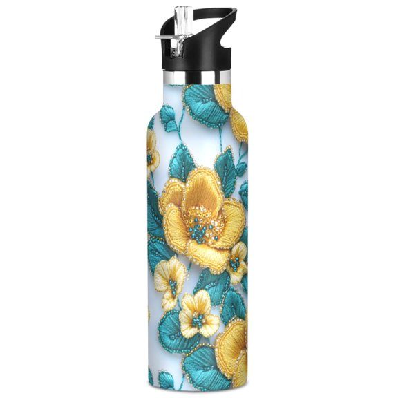 ALAZA 3d Flowers Pattern Stainless Steel Water Bottle Vacuum Insulated Leak-Proof Tumbler with Straw Handle 20oz