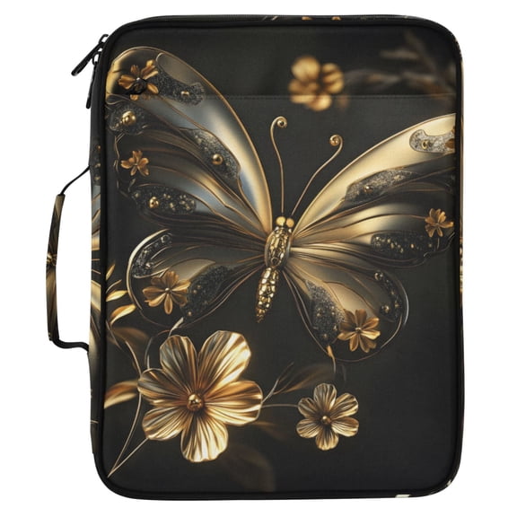 ALAZA 3d Golden Butterfly Pattern Expanding Accordion File Folder 3 Ring Zipper Organizer Portable Document Binder Bag