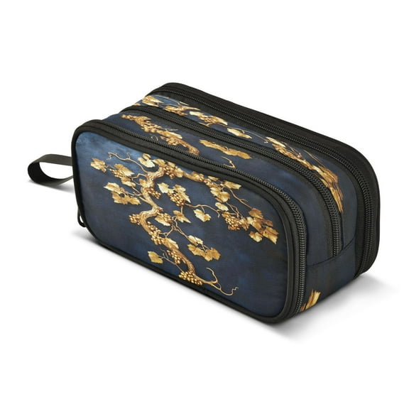 ALAZA 3d Golden Grapes Pencil Case Bag 3 Compartment Pen Pouch Large Storage Holder Box Organizer