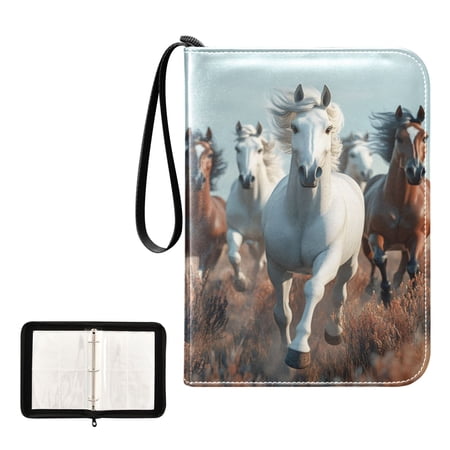 ALAZA 3d Horses Running Trading Card Binder 4 Pocket Cards Collection Album 400 Folder Holder