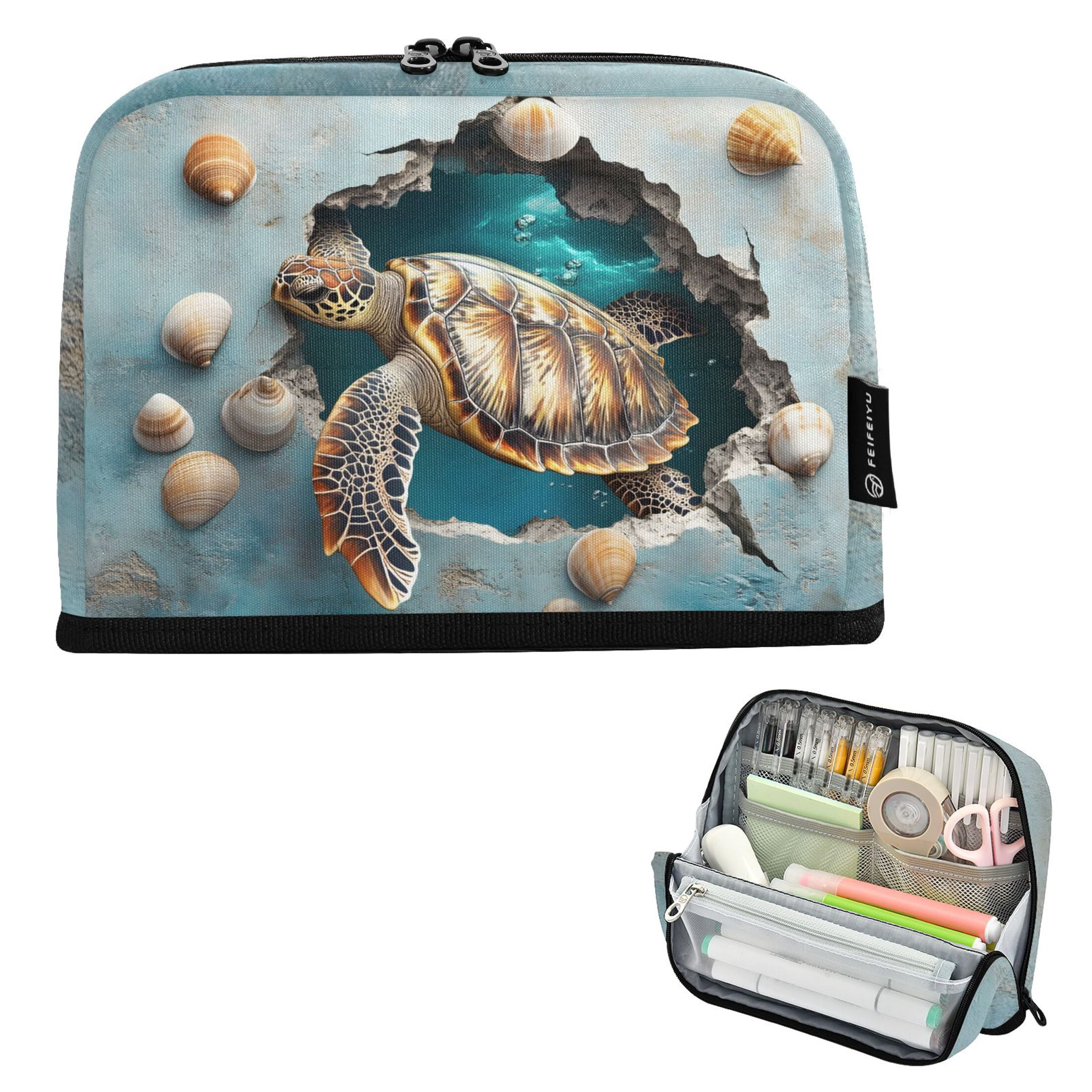 ALAZA 3d Sea Turtle Pencil Case Pen Pouch Bag Large Capacity Organizer ...