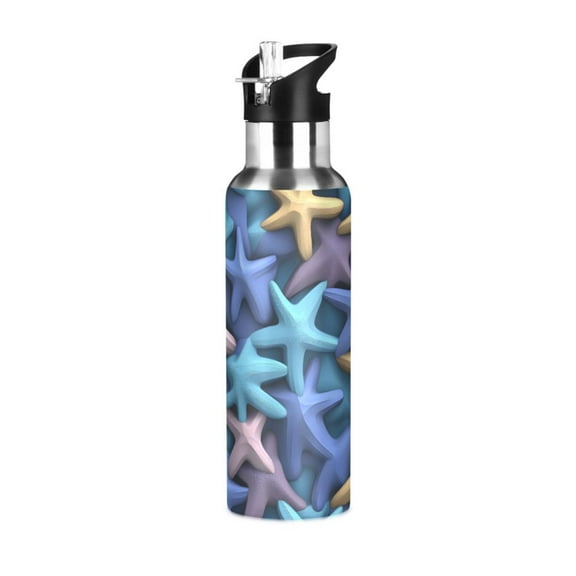 ALAZA 3d Starfish Pattern Water Bottle Insulated Flask Stainless Steel Straw Lid 20 oz