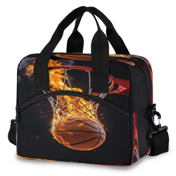ALAZA A Basketball Fire Insulated Lunch Box Large Reusable Cooler Bag with Shoulder Strap