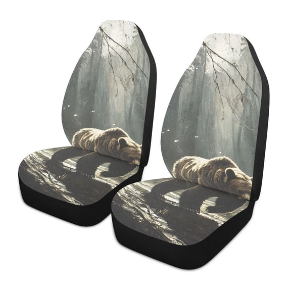 ALAZA A Big Bear in Forest Car Seat Covers 2 PCs Universal Auto Front Seats Interior Protector