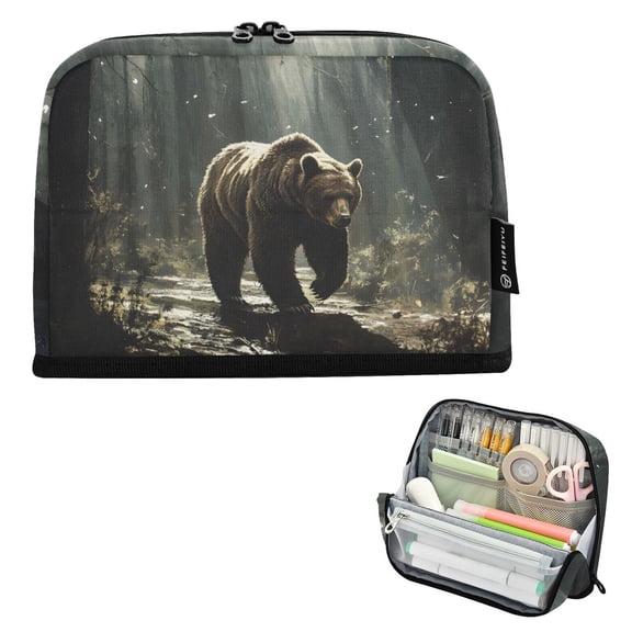 ALAZA A Big Bear in Forest Pencil Case Pen Pouch Bag Large Capacity Organizer