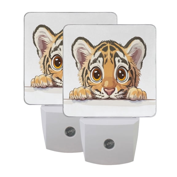 ALAZA A Cute Tiger Night Lights 2 Pack Plug-in Wall LED Nightlight Auto Dusk-to-Dawn Sensor Lamps