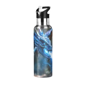 ALAZA A Dragon with Flames Water Bottle Insulated Flask Stainless Steel Straw Lid 20 oz