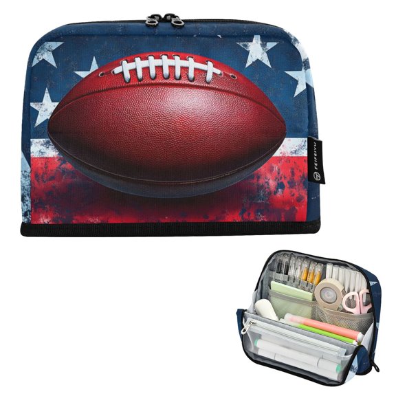 ALAZA A Football on Flag Pencil Case Pen Pouch Bag Large Capacity Organizer