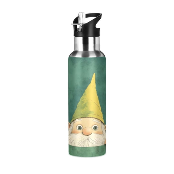 ALAZA A Gnome Water Bottle Insulated Flask Stainless Steel Straw Lid 20 oz