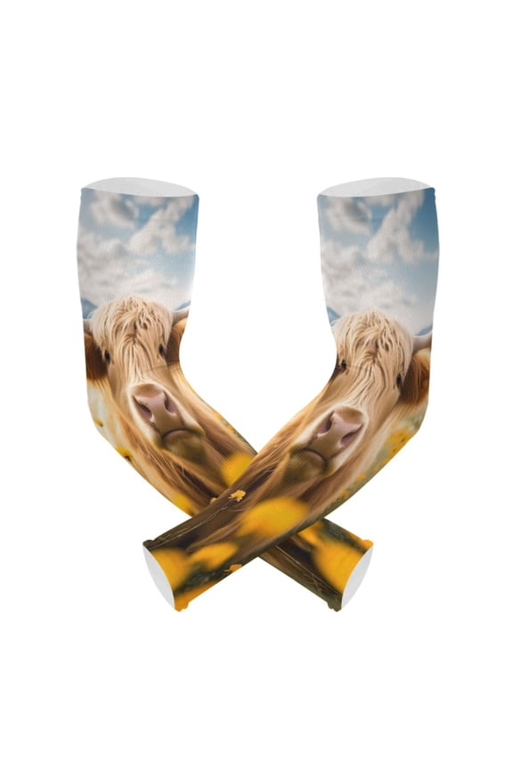 A Highland Cattle UV Sun Protection Arm Sleeves UPF 50+ Compression Cooling Sleeve 1 Pair