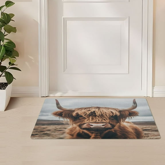 ALAZA A Highland Cow Door Mat Outdoor Indoor Entrance Low Profile Floor Rugs 32"x20"