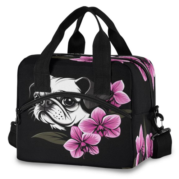 ALAZA A Pug Dog Insulated Lunch Box Large Reusable Cooler Bag with Shoulder Strap