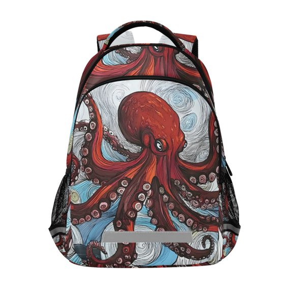 ALAZA A Red Octopus Swirl Backpack Elementary School Bag Bookbag Travel Rucksack