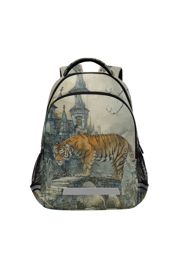 A Tiger on Bridge Backpack Elementary School Bag Bookbag Travel Rucksack