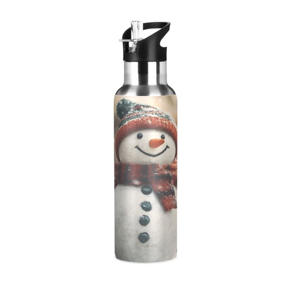 ALAZA A Winter Snowman Christmas Water Bottle Insulated Flask Stainless Steel Straw Lid 20 oz