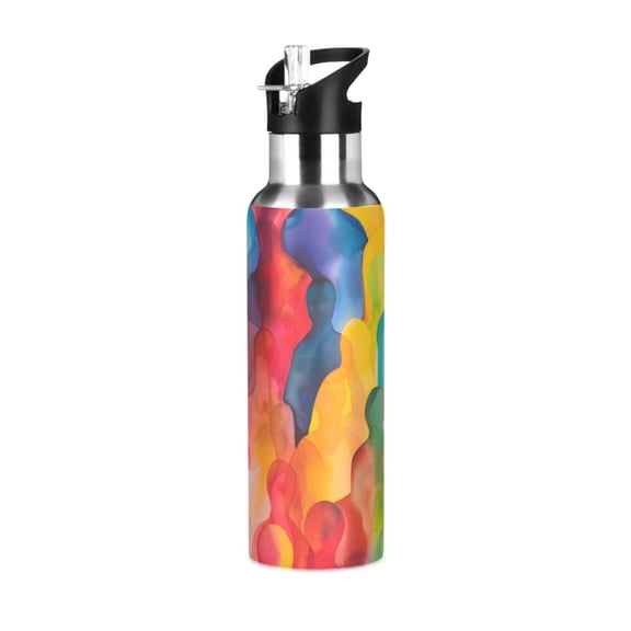 ALAZA Abstract Art Watercolor Water Bottle Insulated Flask Stainless Steel Straw Lid 20 oz