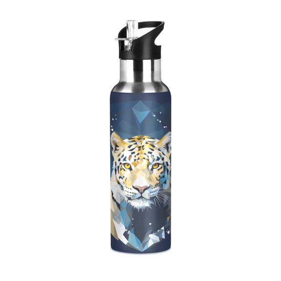 ALAZA Abstract Cheetah Leopard Water Bottle Insulated Flask Stainless Steel Straw Lid 20 oz