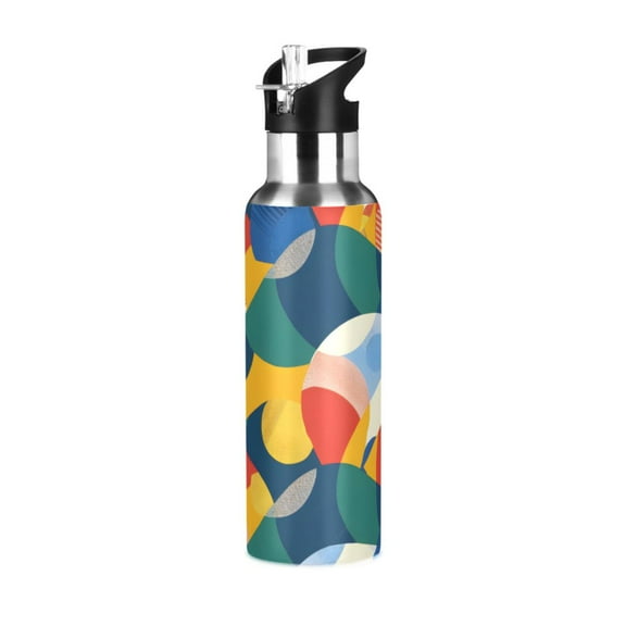 ALAZA Abstract Colorful Line Shape Water Bottle Insulated Flask Stainless Steel Straw Lid 20 oz