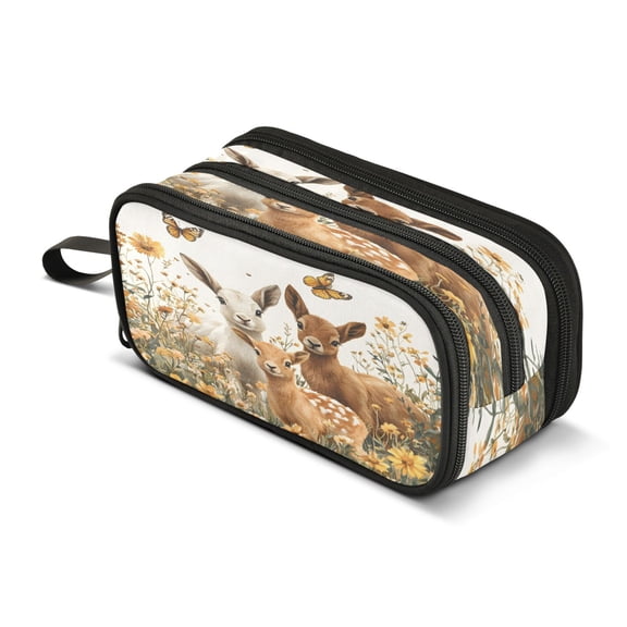 ALAZA Abstract Deer Pencil Case Bag 3 Compartment Pen Pouch Large Storage Holder Box Organizer